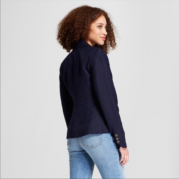 A New Day Navy Linen Blazer New - Picture 3 of 8